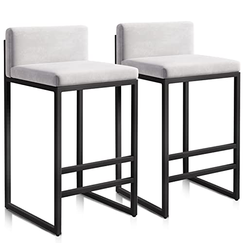 Moderne Barhocker aus Samt, 2er-Set, mit Rückenlehne, schwarzer Fußstütze und Rahmen, Barhocker in Thekenhöhe für Theke, Kücheninsel, Café, Pub, 25,6 Zoll H, Weiß Moderne Barhocker aus Samt, 2er-Set, mit Rückenlehne, schwarzer Fußstütze und Rahmen, Barhocker in Thekenhöhe für Theke, Kücheninsel, Café, Pub, 25,6 Zoll H, Weiß von MARIYCH