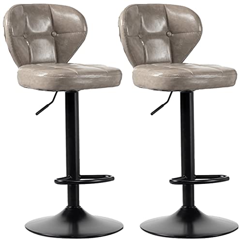 Retro barkrukken 2 stuks metalen Hoge stoelen draaibaar meubilair eetkamer eiland krukken PU lederen rugleuning, verstelbaar 63-83 cm (grijs) von MARIYCH