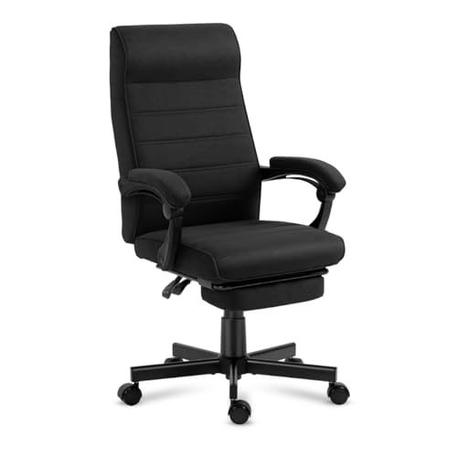 MARK ADLER Boss 4.4 Black | Ergonomischer Bürostuhl Drehsessel Chefsessel | mit Fußstütze | | 90-140° Neigungswinkel | Höhenverstellbar | bis 130 kg belastbar | Homeoffice Büro | Stoff | Schwarz von MARK ADLER