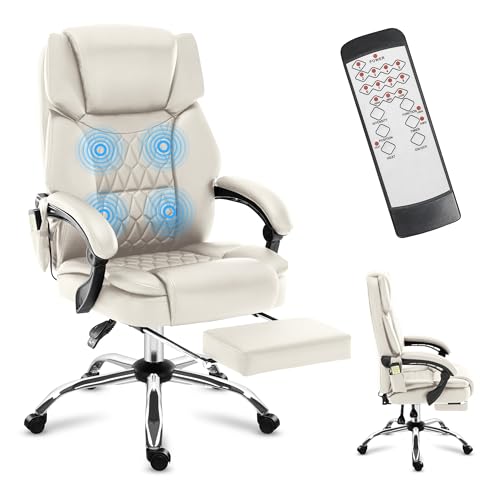 MARK ADLER Boss 6.0 | Bürostuhl Massagesessel Ergonomischer Chefsessel mit Massagefunktion | 4 Punkt Vibrations | Fußstütze | Wärmefunktion | Drehbar | Kopfunterstützung | Stoff | Beige von MARK ADLER