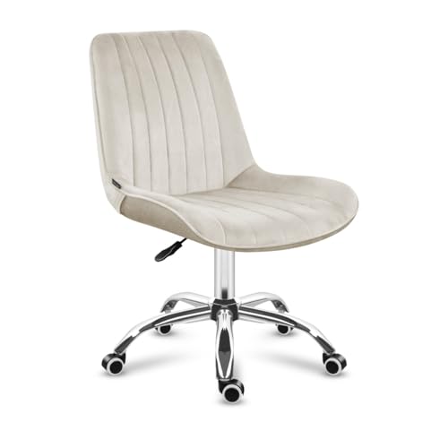 MARK ADLER Future 3.5 Beige | Drehstuhl Polsterstuhl Samt für Büro Wohnzimmer | Höhenverstellbar | Ergonomischer Sitz | Metallgestell mit Rollen | Chrombasis | 1 Stück von MARK ADLER