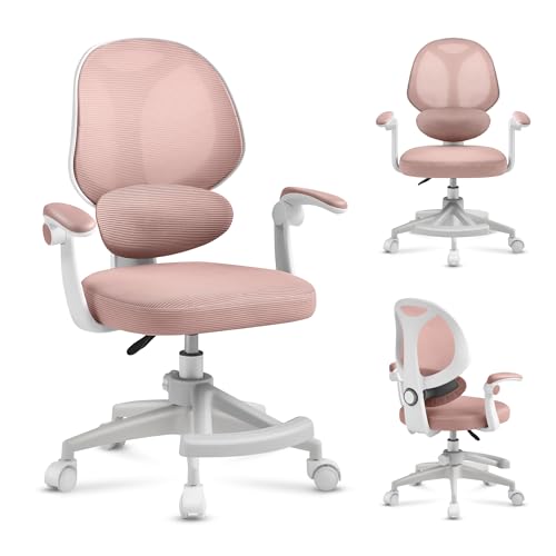 MARK ADLER Junior 4.5 | Ergonomischer Drehstuhl für Kinder & Jugendliche | Höhenverstellbar | Lordosenstütze | Klappbare Armlehnen | Schwerkraftrollen | Fußstütze | 360° Drehung | Rosa von MARK ADLER
