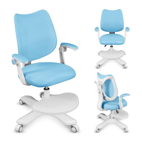 MARK ADLER Junior 4.6 | Ergonomischer Kinderstuhl Schreibtischstuhl Drehstuhl | Höhenverstellbar | Rückenlehne verstellbar | 360° Drehung | Armlehnen klappbar | Schwerkraftrollen | Fußstütze | Blau von MARK ADLER