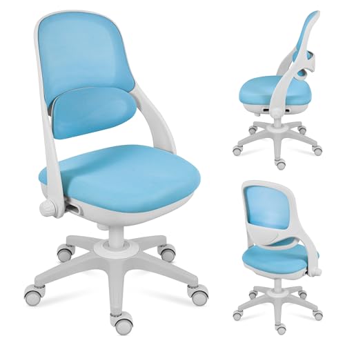 MARK ADLER Junior 4.7 Blue | Ergonomischer Kinderstuhl Drehstuhl Schreibtischstuhl | Höhenverstellbar | Rückenlehne mit Lendenstütze | Blockierbare Rollen | Für Kinder 90–160 cm | 1 Stück | Blau von MARK ADLER