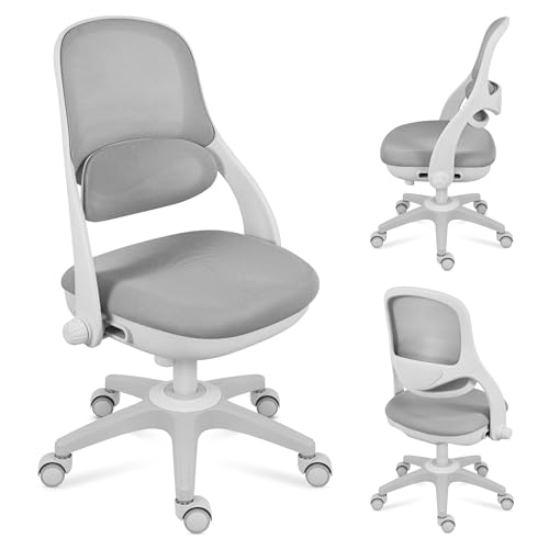 MARK ADLER Junior 4.7 Grey | Ergonomischer Kinderstuhl Drehstuhl Schreibtischstuhl | Höhenverstellbar | Rückenlehne mit Lendenstütze | Blockierbare Rollen | Für Kinder 90–160 cm | 1 Stück von MARK ADLER