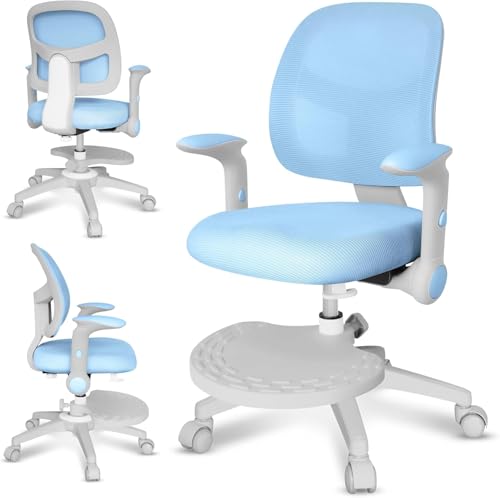 MARK ADLER Junior 5.0 Blue | Kinder Schreibtischstuhl Ergonomischer Bürostuhl Kinderdrehstuhl Jugendstuhl | Fußablage | Sitztiefe einstellen | Verstellbare Armlehnen | Höhenverstellbar | Blau von MARK ADLER