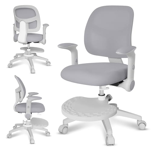 MARK ADLER Junior 5.0 Grey | Kinder Schreibtischstuhl Ergonomischer Bürostuhl Kinderdrehstuhl Jugendstuhl | Fußablage | Sitztiefe einstellen | Verstellbare Armlehnen | Höhenverstellbar | Grau von MARK ADLER