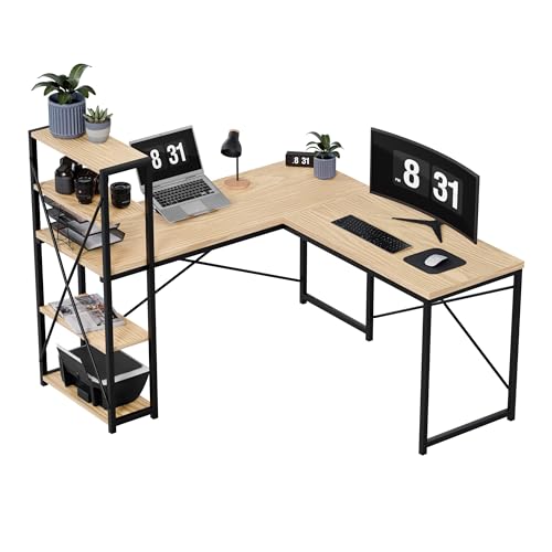 MARK ADLER Leader 5.9 Eckschreibtisch mit Regal | Bürotisch L Form mit Ablagen rechts oder Links | Stahlgestell im Industrie-Design fürs Büro oder Wohnzimmer | Schreibtisch | Eiche von MARK ADLER