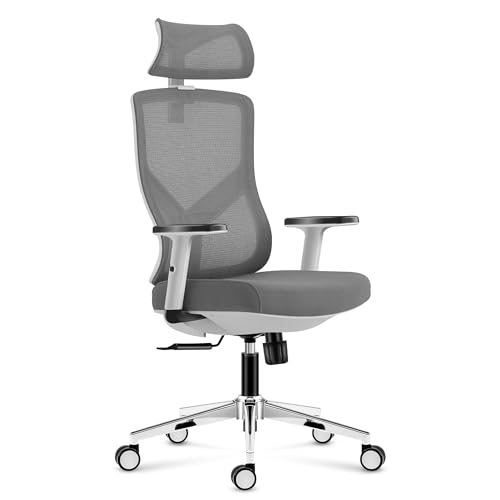 MARK ADLER Manager 3.3 White | Ergonomischer Bürostuhl Drehsessel Chefsessel | 130 kg belastbar | Höhenverstellbar | Verstellbare Armlehnen Rückenlehne Kopfstütze | Stoff | Homeoffice Büro | Grau von MARK ADLER