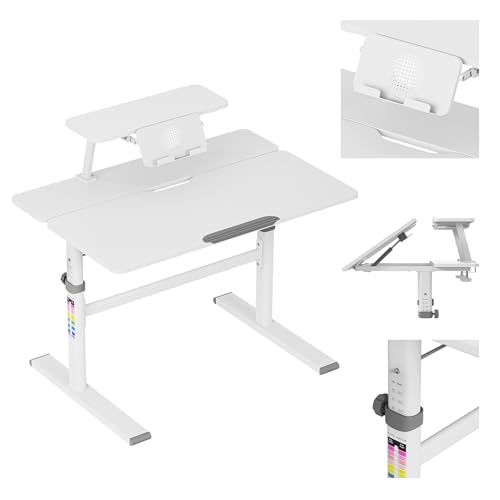 MARK ADLER Study 3.7 Höhenverstellbarer Kinderschreibtisch mit neigbarer Tischplatte | Ergonomischer Schreibtisch für Kinder mit Bücherstütze & Ablagefach | 90–160 cm Körpergröße | Grau von MARK ADLER