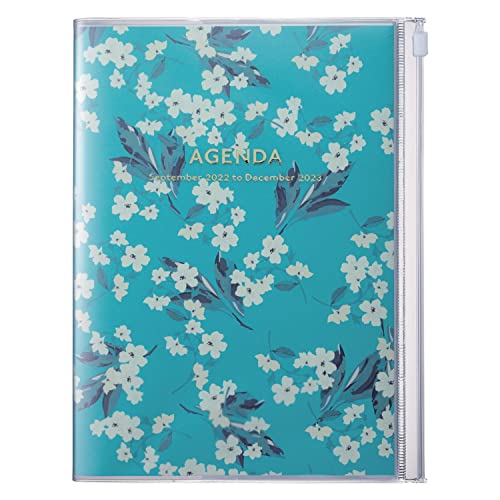 MARK'S 2022/2023 Taschenkalender A5 vertikal, Flower Pattern, Turqoise: Von September 2022 bis Dezember 2023 von MARK'S(マークス)