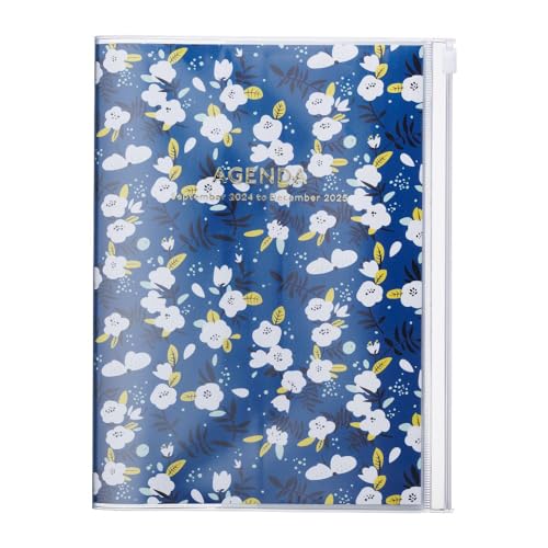MARK'S 2024/2025 Taschenkalender A5 vertikal, Flower Pattern, Navy: Von September 2024 bis Dezember 2025 von MARK'S(マークス)