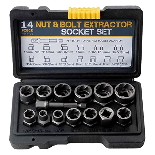 MARKELL Set mit 14 Ausdrehern für Schlagbolzen und Muttern, Sechskant-Adapter mit Sechskant-Adapter zum Entfernen von Muttern MARKELL Set mit 14 Ausdrehern für Schlagbolzen und Muttern, Sechskant-Adapter mit Sechskant-Adapter zum Entfernen von Muttern von MARKELL