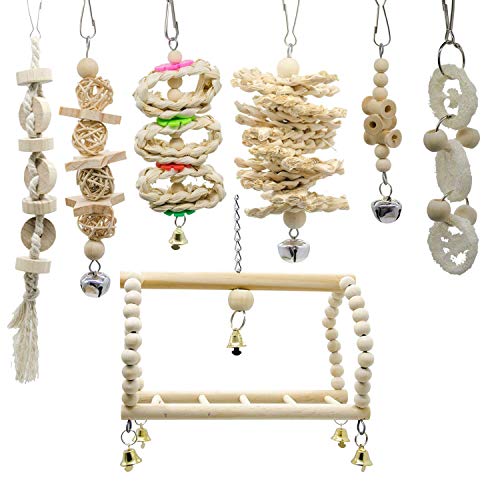 MARKELL Vogelkäfig, 7 Pakete für Papageien, Swing Kaugummi, Naturholz, hängend, Glockenkäfig, geeignet für kleine Cockatiel, feine Macaws von MARKELL