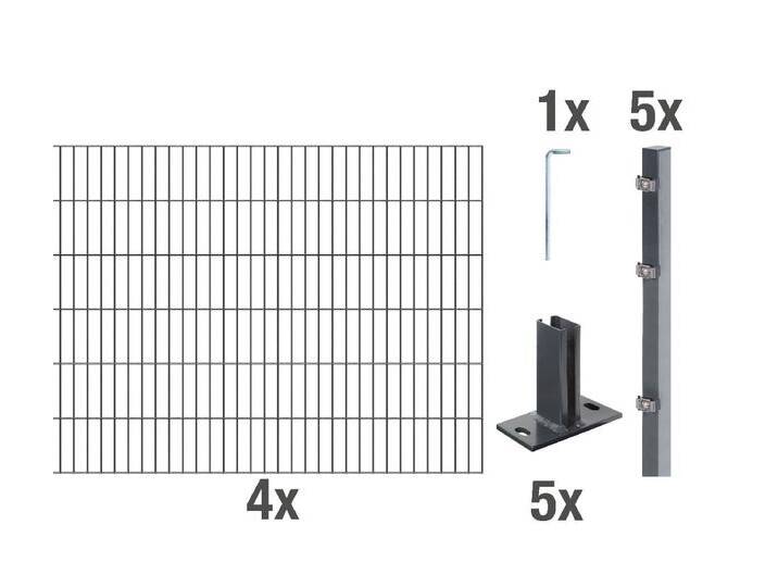 Alberts Komplettset Doppelstabmattenzaun in Anthrazit mit Alberts Komplettset Doppelstabmattenzaun in Anthrazit mit von MARKENBAUMARKT24