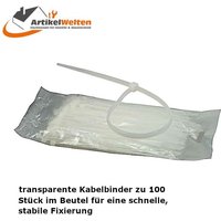 Kabelbinder transparent, neutral verpackt im Beutel zu 100 Stück, Nylon 66, 200mm x 3,6mm von MARKENLOS