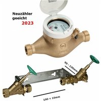 Wasserzähler 190mm kalt 2023 mit Einbaugarnitur dvgw 1'x1' ag, Komplett Set von MARKENLOS