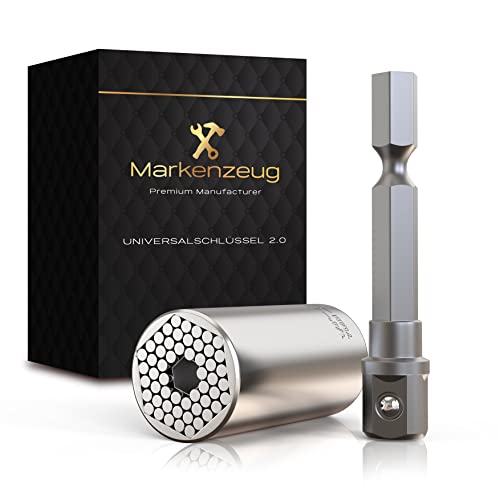 MARKENZEUG Premium Universalschlüssel I Verbessertes Konzept 2024 I Universal-Steckschlüssel I Innovatives Werkzeug Multitool I Universal Nuss I praktisches Handwerkzeug mit Adapter 7-19mm von MARKENZEUG