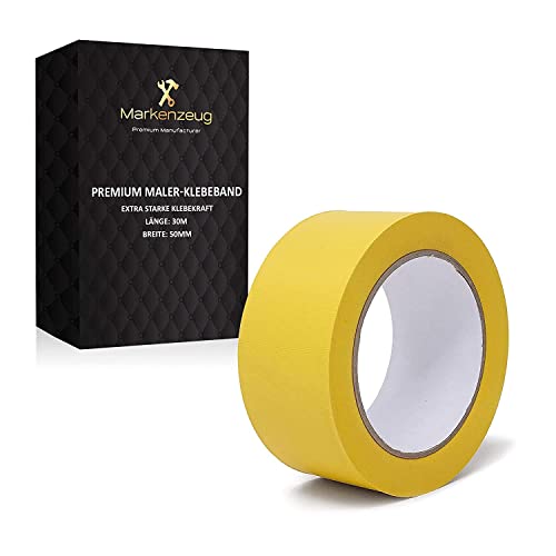 MARKENZEUG PVC Tape I Maler-Klebeband I Malerkrepp mit hoher Klebekraft I Gewebeklebeband für alle Oberflächen I Innen- & Außenarbeiten I UV-Beständigkeit I 1 Rolle gelb I 50mm Breite I 30m lang von MARKENZEUG