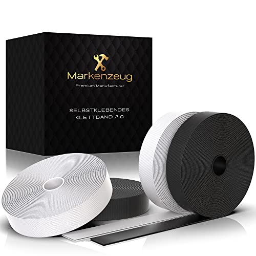 MARKENZEUG Premium Klettband selbstklebend 4er Set I 20m Doppelseitiges Klebeband mit Klettverschluss I Extra-starkes selbstklebendes Montageband I 2cm breit I Verbessertes Konzept 2023 von MARKENZEUG