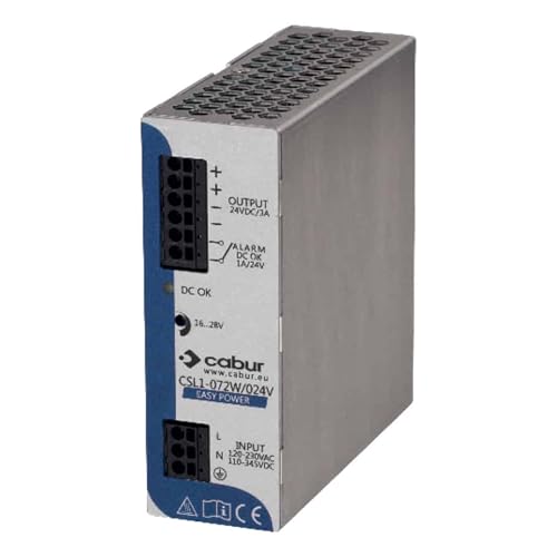 Cabur® Einphasiges Netzteil (85–264 V/DC100–370 V)→24V/3A • 40×115×115 mm • Eff.87% PF>0.65 • Isol.3KVac • Temp -20°+70°C • Gehäuse Aluminium • Fus.T2A • DIN-Schiene • Easy Power • XCSL1072W024VAA von MARKETCONNECT