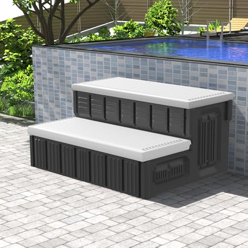 Whirlpool-Stufen Outdoor Spa Treppe mit Stauraum, rutschfeste & stabile Whirlpool-Treppe, 91,4 cm lang, Weiß/Grau von MARKETTY
