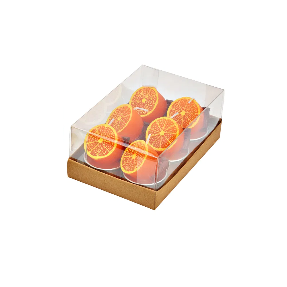 Deko Teelicht CITRUS Wachs 6er Set 4x4x5cm Orange Kerzen von MARKT35G