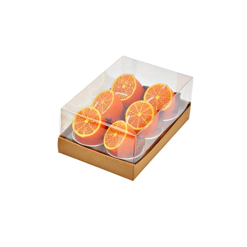 Deko Teelicht CITRUS Wachs 6er Set 4x4x5cm Orange Kerzen von MARKT35G