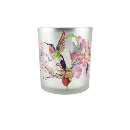 Deko Windlicht KOLIBRI Glas Silber 7x7x8cm Vasen + Kerzenständer von MARKT35G