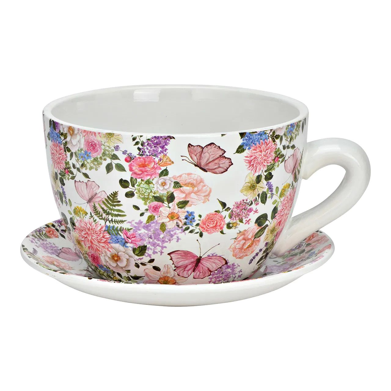 Übertopf BLUMENTOPF-TASSE Keramik Bunt 23x25x14cm Rosengarten Vasen + Kerzenständer von MARKT35G