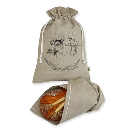 MARKUS Linen 2er Set - 1x Leinen-Brotbeutel 34x45 cm + 1x Leinentuch 38x55 cm - Leinenbeutel für Brot - groß Brotbeutel - wiederverwendbar - bedruckt - 100% Naturleinen - ÖKO-TEX zertifiziert von MARKUS Linen