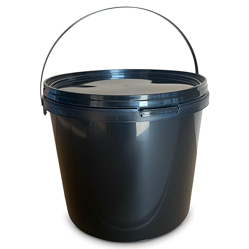 MARMOS-PLAST 1 x 10 Liter Eimer Schwarzer Kunststoffeimer mit Deckel Lebensmittelecht stapelbarerer Milcheimer Vorratseimer Honigeimer Lebensmittelfreigabe Behälter Leereimer für Mehl Wassereimer von MARMOS-PLAST