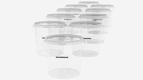 MARMOS-PLAST 10 x 20 Liter Eimer Set transparenter Kunststoffeimer mit Deckel stapelbarer Milch-/Vorratseimer Honigeimer Behälter Lebensmittelfreigabe Lebensmittelechte Leereimer für Mehl Wassereimer MARMOS-PLAST 10 x 20 Liter Eimer Set transparenter Kunststoffeimer mit Deckel stapelbarer Milch-/Vorratseimer Honigeimer Behälter Lebensmittelfreigabe Lebensmittelechte Leereimer für Mehl Wassereimer von MARMOS-PLAST