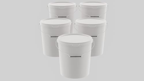 MARMOS-PLAST 5 x 20 Liter Eimer Set Weiß Kunststoffeimer mit Deckel stapelbarer Milch-/Vorratseimer Honigeimer Behälter Lebensmittelfreigabe Lebensmittelechte Leereimer für Mehl Wassereimer MARMOS-PLAST 5 x 20 Liter Eimer Set Weiß Kunststoffeimer mit Deckel stapelbarer Milch-/Vorratseimer Honigeimer Behälter Lebensmittelfreigabe Lebensmittelechte Leereimer für Mehl Wassereimer von MARMOS-PLAST