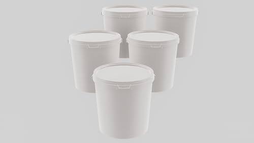 MARMOS-PLAST 5 x 30 Liter Eimer Set Weiß Kunststoffeimer mit Deckel stapelbarer Milch-/Vorratseimer Honigeimer Behälter Lebensmittelfreigabe Lebensmittelechte Leereimer für Mehl Wassereimer MARMOS-PLAST 5 x 30 Liter Eimer Set Weiß Kunststoffeimer mit Deckel stapelbarer Milch-/Vorratseimer Honigeimer Behälter Lebensmittelfreigabe Lebensmittelechte Leereimer für Mehl Wassereimer von MARMOS-PLAST