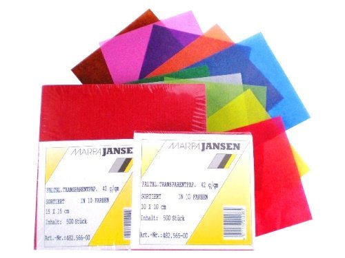 MarpaJansen Faltblätter - Origmaipapier - Transparentpapier farbig - Sortiert - (15 x 15 cm, 500 Blatt, 42 g/m²) - bunt Sortiert von MARPAJANSEN