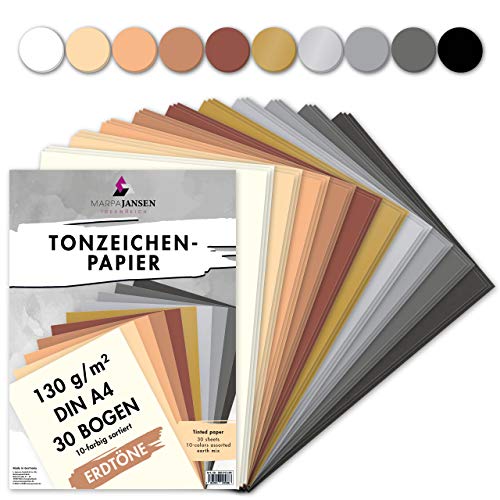 MarpaJansen Tonzeichenpapier 10 Erdtonfarben, DIN A4, 30 Bogen, 130 g/m², Blauer Engel zertifiziert von MARPAJANSEN