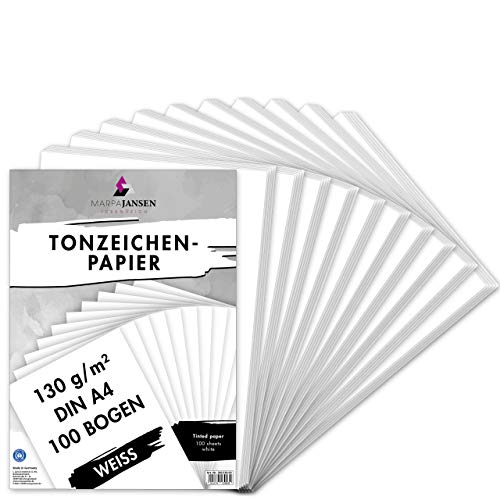 MarpaJansen Tonzeichenpapier Weiß Matt, DIN A4, 100 Bogen, 130g/m² Blauer Engel zertifiziert von MARPAJANSEN