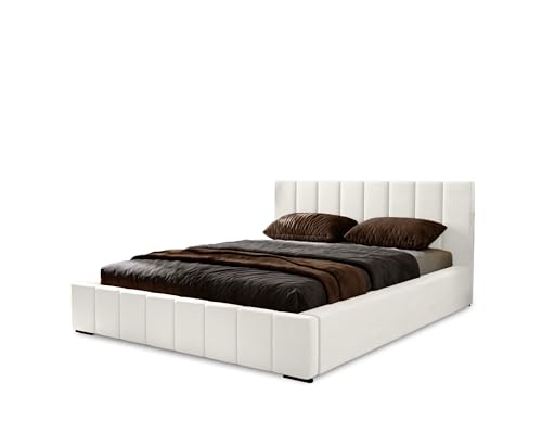 MARPUR Polsterbett Nero 160x200 cm, Bett mit Kopfteil, Doppelbett mit Bettkasten, Lattenrost und Matratze aus Holz, Velourstoff: Hellgrau MARPUR Polsterbett Nero 160x200 cm, Bett mit Kopfteil, Doppelbett mit Bettkasten, Lattenrost und Matratze aus Holz, Velourstoff: Hellgrau von MARPUR