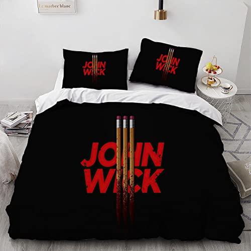 MARRKT John Wick JW Movie Bettwäsche Set 3teilig aus Mikrofaser,Bettbezug und Zwei Kissenbezüge,3D Print bettausstattung,Bettwaren Set (15,Single 135 * 200cm+50 * 75cm) von MARRKT