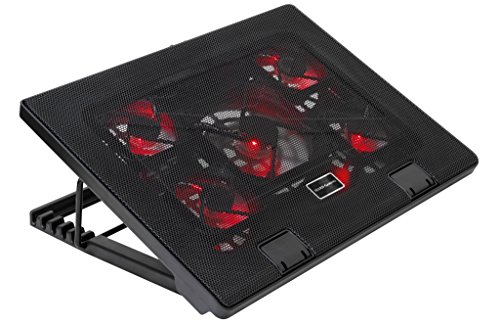 Mars Gaming MNBC2 Cooling Base for Gaming Laptops up to 17.35 inches (5 Ultra-Silent Fans, Red LED, 2 x USB 2.0), Black and Red von Mars Gaming