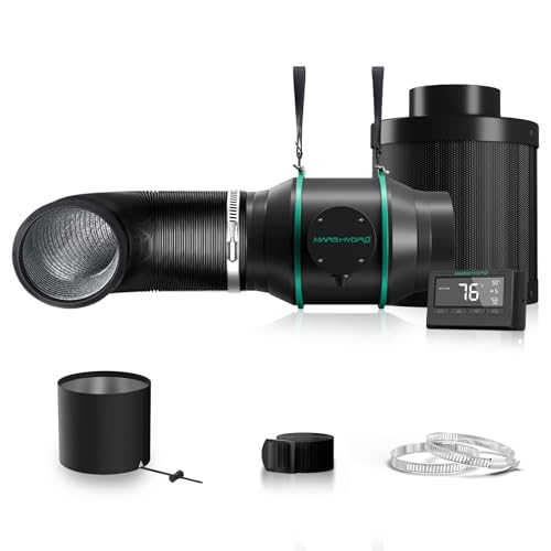 MARS HYDRO 4 Inch 205CFM Inline Fan with Temperature and Humidity Controller, Carbon Filter, and 25 Feet of Ducting Combo, Ventilation System for Grow Tent, Hydroponics von MARS HYDRO