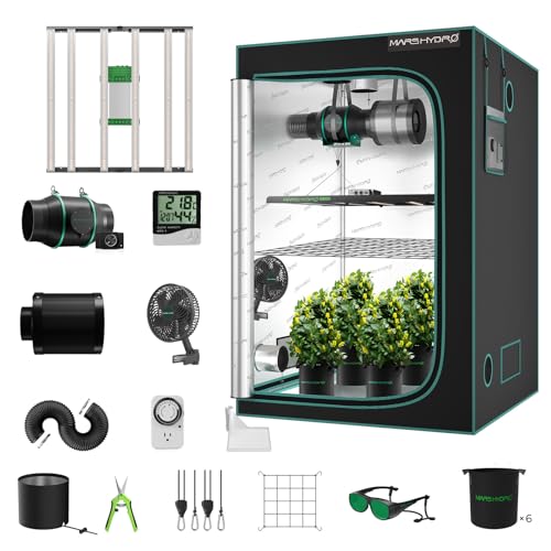 MARS HYDRO Smart Growzelt Komplettset,FC-E4800 App Fernbedienung Dimmbar Grow Light 2646 LEDs,120x120x200cm 1680D Hohe Reflektivität Mylar Grow Box Komplettset,4" Effiziente und Leise Belüftungssat von MARS HYDRO