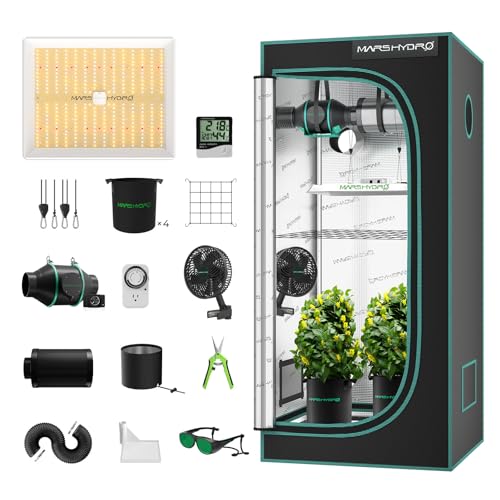 Mars Hydro Growzelt Komplettset,TS1000 Dimmbar Grow Lampe,80X80X160cm1680D Hoch Reflektierend Mylar Grow Box Komplettset,mit 4" 205 CFM Ruhiges und Effizientes Belüftungssatz,10-Gang-Lüfter von MARS HYDRO