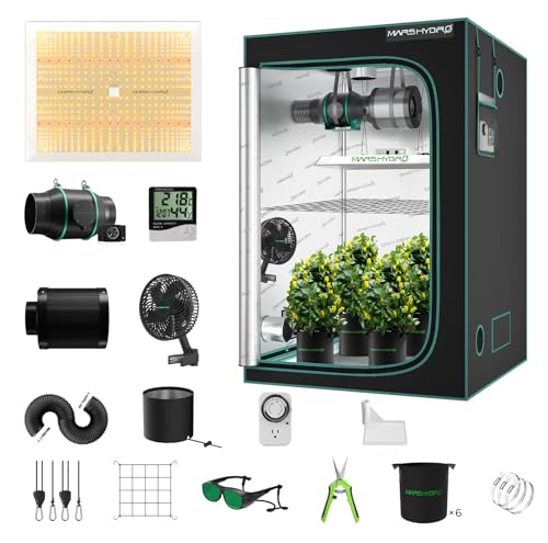 Mars Hydro Growzelt Komplettset TSW 2000W LED Grow Light Dimmbares Vollspektrum,120x120x200cm Hydroponics Grow Tent 1680D Leinwand mit 15cm Belüftungssystem von MARS HYDRO