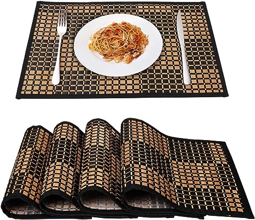 Bambus Tischsets für Esstisch, Tischsets Set von 4,Fleck-resistent, hitzebeständige Platzmatten, langlebige und robuste Essplatz Matten für Küchentisch (30 * 44cm, schwarz) von MARSCOOL