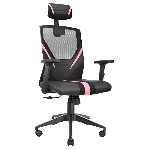 MARSGAMING Gaming MGC-ERGO Rosa, Ergonomischer Stuhl, Atmungsaktives Mesh, Einstellbare Nacken + Lendenwirbelstütze Armlehnen, MGCERGOBPK, Grande von MARSGAMING