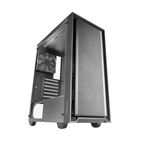 MARSGAMING MC-PMAX, Professionelles ATX-Gehäuse, 4X 120mm FDB-Lüfter, Mesh-Frontpanel, Seitenscheibe Gehärtetem Glas, Semi-Tower-PC mit Dual-Kammer-Design, Unterstützung für Wasserkühlung, Schwarz von Mars Gaming