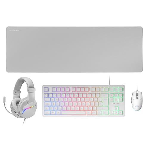 MARSGAMING MCP-RGB3, Pack Gaming-Tastatur Fixed RGB + Gaming-Maus RGB Flow 3200 DPI + Headset Over-Ear RGB + XXL-Mauspad, Weiß, Portugiesisch Sprache von Mars Gaming