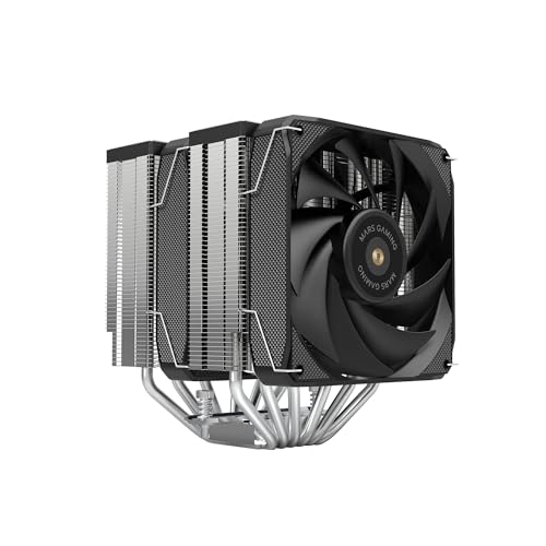 Mars Gaming MCPU-XU6, CPU-Kühler Doppelturm, TDP 350W, 2x Hybridflügel-Lüfter und Hyperbalanciertes Kupfer-FDB-Lager, 6 Heatpipes mit HCT ULTRA Technologie, Universeller Multisocket, Schwarz von Mars Gaming